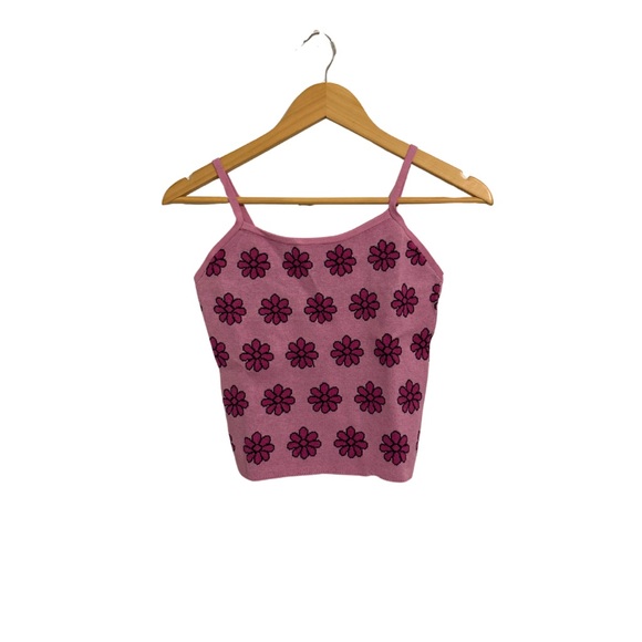 Novelle Tops - Pink Tank Top With Flower Accents